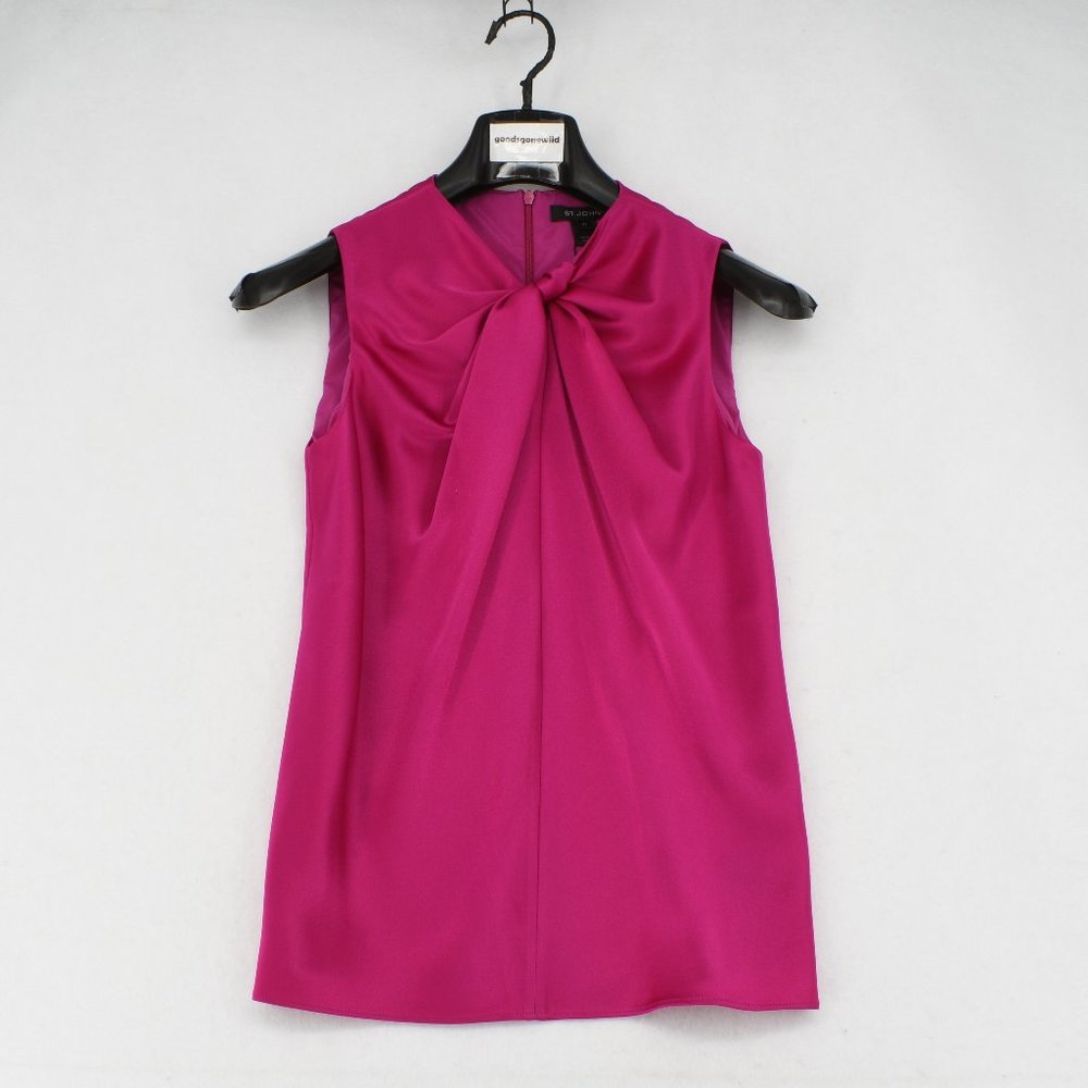 St. John Top XP Petite Womens Pink Liquid Satin Twisted Neck Sleeveless Blouse
